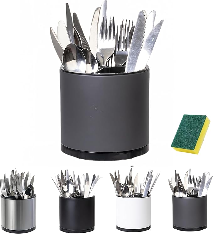 Utensil Holder,Kitchen Utensil Holder For Counter,Rotating Silverware Organizer Cooking Flatware Spoon Spatula Tool Cutlery Container Stainless Steel Caddy