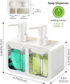 Kitchen Hand Soap and Dish Soap Dispenser Set, Dual Soap Dispenser with Sponge Caddy and Brush Holder 4-in-1 Organizer for Sink Countertop, Useful Kitchen Gadgets - White