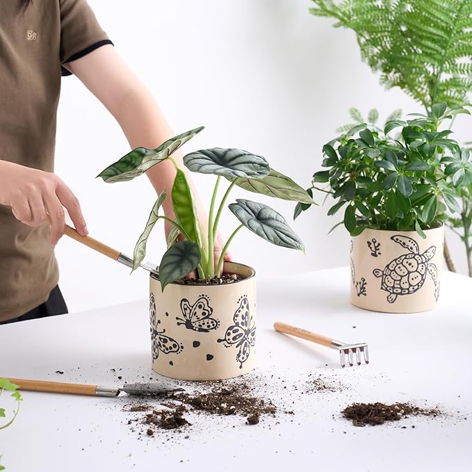 5 Inch Ceramic Plant Pots with Drainage Holes, Small Round Flower Pots for Indoor Plant, Unique Animal Flower Planters (Octopus)