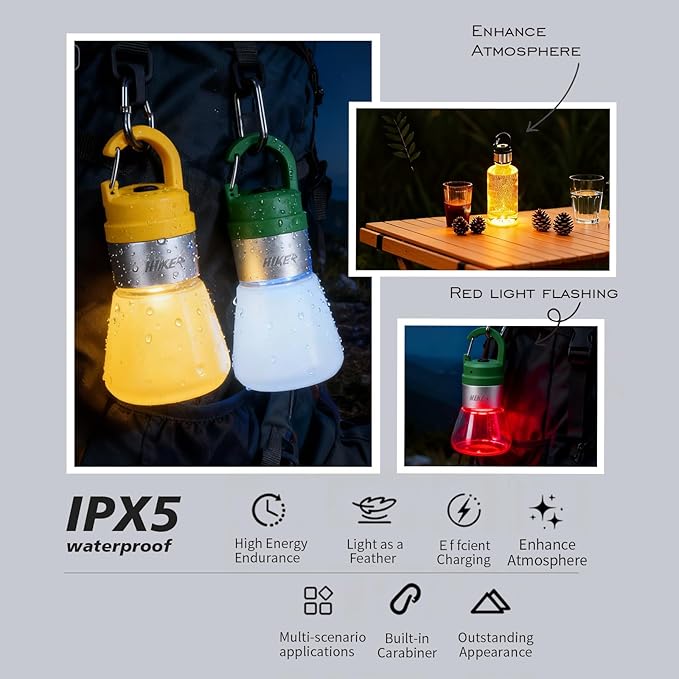 NxyznmqlCamping Essentials, Rechargeable Waterproof LED Color Changing Light, Waterproof Portable Light with Bottle Adapter, Outdoor Emergency Light (Yellow Green)