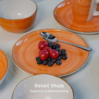 Highland 16-Piece Dinnerware Set Service for 4, Organic Shape Stoneware Plates and Bowls Set, Scratch Resistant, Microwave and Dishwasher Safe, Speckled Effect Handcrafted, Swirl Orange