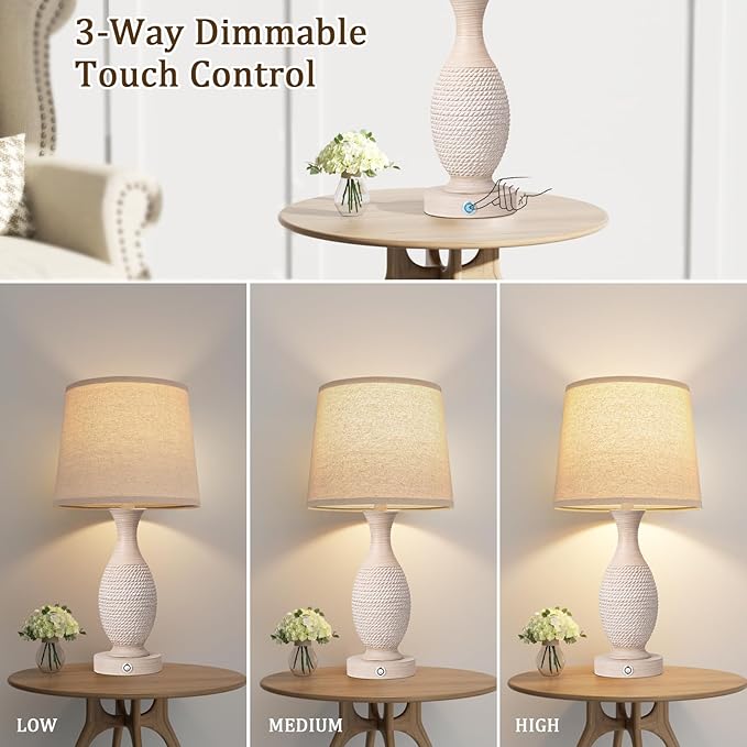Seealle 22.6" Bedside Lamps Set of 2 with USB C+A - Dimmable Touch Lamps for Night Stands Bedroom Living Room End Table(Bulbs Included)