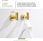 Angle Simple Bathroom Towel Hook 2 PCS, SUS304 Stainless Steel Bath Towel Robe Coat Holder, Heavy Duty Wall Hook, Brushed Gold
