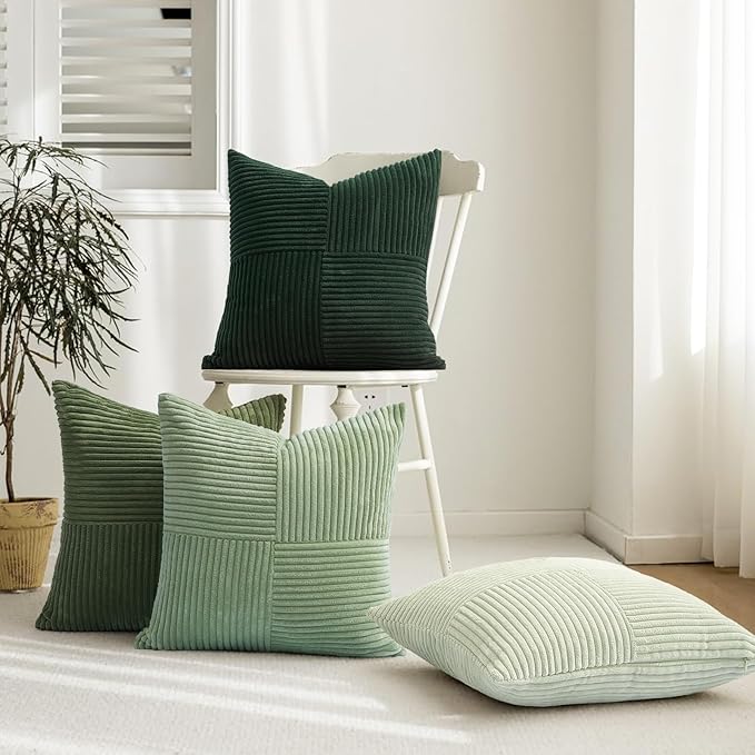 Topfinel SageGreen Throw Pillow Covers Set of 4,Mordern Cozy Cushion Cover with Corduroy,Soft Accent Forest Green Pillow Covers for Couch,Bed,Living Room Home Decor 22×22 Inch