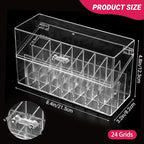 Acrylic Lip Gloss Organizer & Beauty Makeup Holder for Drawer, Cosmetics Pallets Countertop Clear Storage, 24 Space Organization Container Storage for Tall Lip Gloss, Clear