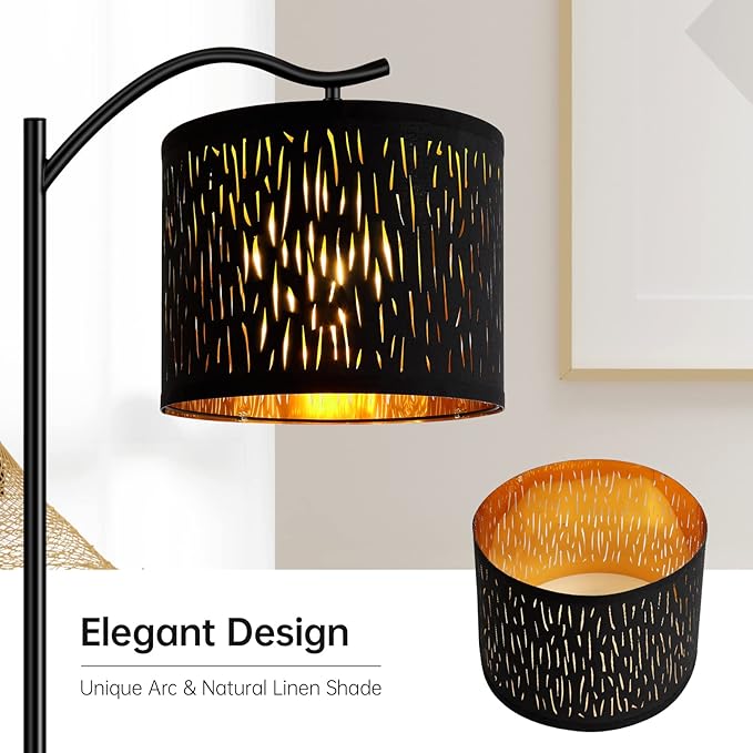BoostArea Tree Texture Shade Floor Lamp - 8W LED Arched Standing Lamp with Linen Shade, Mid Century Design for Living Room, Bedroom, Office