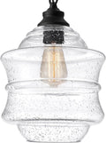 Seeded Glass Pendant Lights Black 10'' Farmhouse Ceiling Pendant Lighting Kitchen Island Large Industrial Oasis Clear Glass Island Hanging Light for Entryway Hallway Breakfast Dining Table