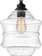Seeded Glass Pendant Lights Black 10'' Farmhouse Ceiling Pendant Lighting Kitchen Island Large Industrial Oasis Clear Glass Island Hanging Light for Entryway Hallway Breakfast Dining Table