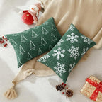 2 Pack Soft Chenille Christmas Reversible Throw Pillow Covers 12x20, Holiday Double-Sided Snowflake & Tree Cushion Cases for Sofa Couch Living Room(Green,20x12)