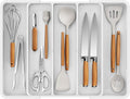 Kitsure Expandable Silverware Organizer – Large Utensil Drawer Kitchen Organization with 5 Compartments, Easy-Clean, Home & Apartment Essentials, White, 13.6" x 1.4"x 11.0"~19.9"