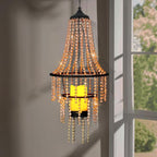 Hanging Candle Chandelier Outdoor, Battery Operated Clear Acrylic Beaded Chandelier with Flickering Led Candle Light S Hooks Modern Lantern for Garden Yard Patio Gazebo Room Indoor Decorations, 28”H