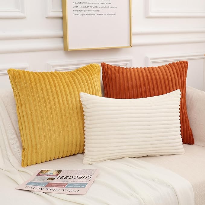 Simmore Decorative Fall Throw Pillow Covers 16x16 Set of 2, Soft Natural Plush Flannel Double-Sided Fluffy Couch Pillow Covers for Sofa Living Room, Cream White