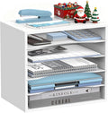 5-Tier Wood Desk Organizer, Paper Tray Organizer for Desk with Adjustable Storage Shelves, Desktop Paper Sorter Mail Holder for Office Home Classroom, White