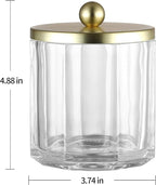 Home Glass Cotton Jar Holder Matte Gold Lid, Elegant Bathroom Storage Canister for Qtips, Cotton Balls, Floss, Makeup Organizer, Vanity Bathroom Organization