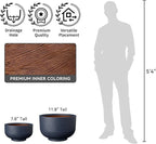 Kante 13.8 Inch Dia Concrete Bowl Planter, Large Tapered Bottom Plant Pot with Drainage, Smooth Charcoal Finish with Warm Brown Interior, Ideal for Porch, Home, Garden, Patio