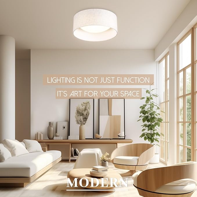 Hamilyeah Flush Mount Ceiling Light Fixture 10 inch, 15W LED Ceiling Light with Fabric Shade, Modern Hallway Lighting Fixtures Ceiling Mount, Drum Bedroom Lights for Ceiling 3CCT
