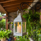 White Vintage Lantern Decorative LED Flickering Flameless Candle with Timer, Battery Powered LED Decorative Hanging Lanterns for Indoor Outdoor Wedding Garden Yard Home Decor(4 Pack)