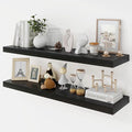 36 Inch Floating Shelves, 9.3" Deep Floating Shelf Wall Mounted, 36" Wall Shelves, Rustic Deep Bookshelf, Large Display Shelves & Storage Shelves for Bedroom, Living Room, Black, Set of 2