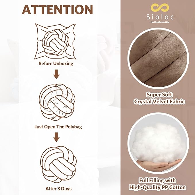 Sioloc Soft Knot Ball Pillows,Round Throw Pillow Cushion Home Decoration Plush Pillow,Throw Knotted Pillow Handmade Round Plush Pillow（10.6inches,Brown）
