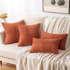 MIULEE Fall Rust Corduroy Pillow Covers Pack of 2 Boho Decorative Spliced Throw Pillow Covers Soft Solid Cross Patchwork Textured Pillowcases Home Decor for Couch Living Room Bed Sofa 18x18 inch