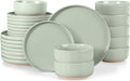 LIANYU Plates and Bowls Sets for 8, 24 Piece China Dinnerware Stoneware Set, Porcelain Dishware for Microwave, Dishwasher, Oven, High temperature Resistant, Fog Green
