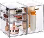 4Pack Stackable Storage Drawers, Clear Plastic Organizer Bins for Bathroom and Office Organization, Perfect for Cosmetic, Beauty Supplies, Accessories