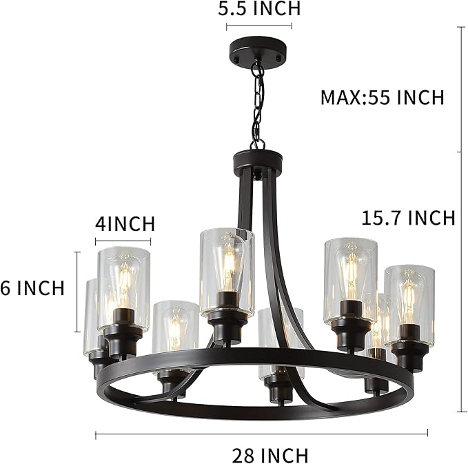 8 Lights Large Farmhouse Chandelier Wagon Wheel, Industrial Island Lights for Kitchen Oil Rubbed Bronze Finish, Dining Room Lighting Fixtures Hanging