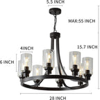 8 Lights Large Farmhouse Chandelier Wagon Wheel, Industrial Island Lights for Kitchen Oil Rubbed Bronze Finish, Dining Room Lighting Fixtures Hanging