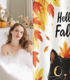 MAMUSE Fall Shower Curtain for Bathroom Stall Cute Decorative Waterproof Unique Design TeenWomen Cortinas de Baño Bathtub 72 x72 Inch, Cat Leaves