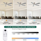 52inch Flush Mount Ceiling Fans with Lights and Remote Control/APP Control, DC Reversible Motor, Noiseless, Dimmable, Low Profile Nickel Ceiling Fan for Bedroom Indoor/Outdoor Use