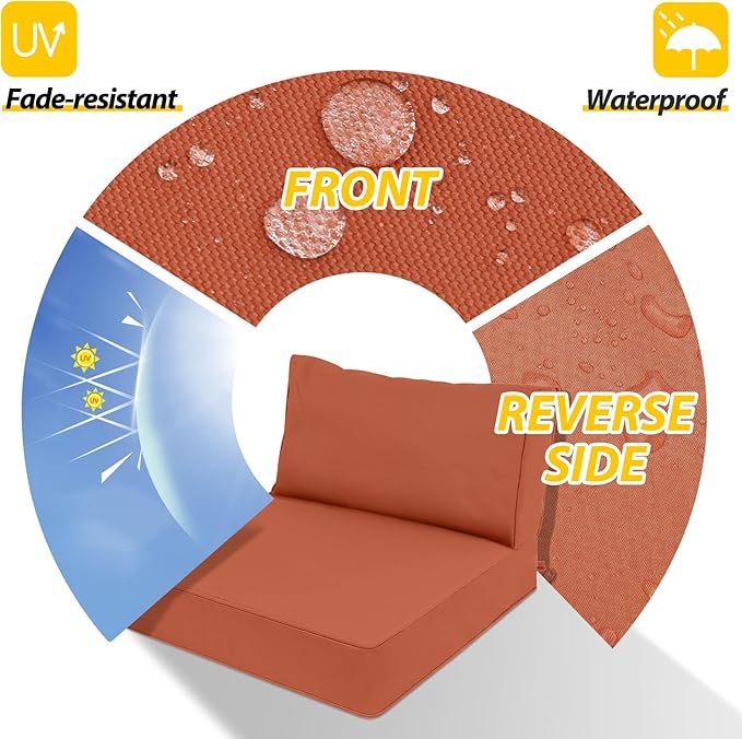 AAAAAcessories Outdoor Deep Seat Cushions, Waterproof, Fade-Resistant Patio Furniture Replacement Cushions, 25.5" x 25.5" x 5" + 25.5" x 13.5", Rust
