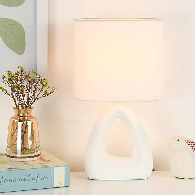Lampwell LILA Small Modern Ceramic Table Lamp, Off White, 6.7x3.94xH11.8IN, Bulb Excluded, Kids & Night Table Lamp