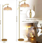 Floor Lamp for Living Room,Bedroom,Gold Dimmable Standing Lamp with Remote,Mid Century Modern Brass Retro Vintage Glass Tall Floor Light Boho Bohemian