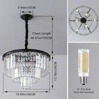 Black Modern Crystal Chandelier, 3-Tier Round Flush Mount Ceiling Light Fixtures Height Adjustable Pendant Lighting for Dining Room Living Room Bedroom Kitchen Hotel Foyer
