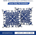 Decorative Throw Pillow Covers Set of 2 Blue Pillow Covers 20x20 inch Short Plush Floral Flower Throw Pillows,Farmhouse Cushion Covers Outdoor Pillow Covers for Couch Sofa Bed Living Room