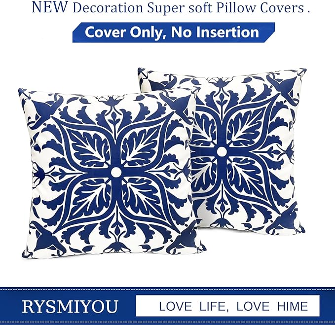 Decorative Throw Pillow Covers Set of 2 Blue Pillow Covers 18x18 inch Short Plush Floral Flower Throw Pillows,Farmhouse Cushion Covers Outdoor Pillow Covers for Couch Sofa Bed Living Room