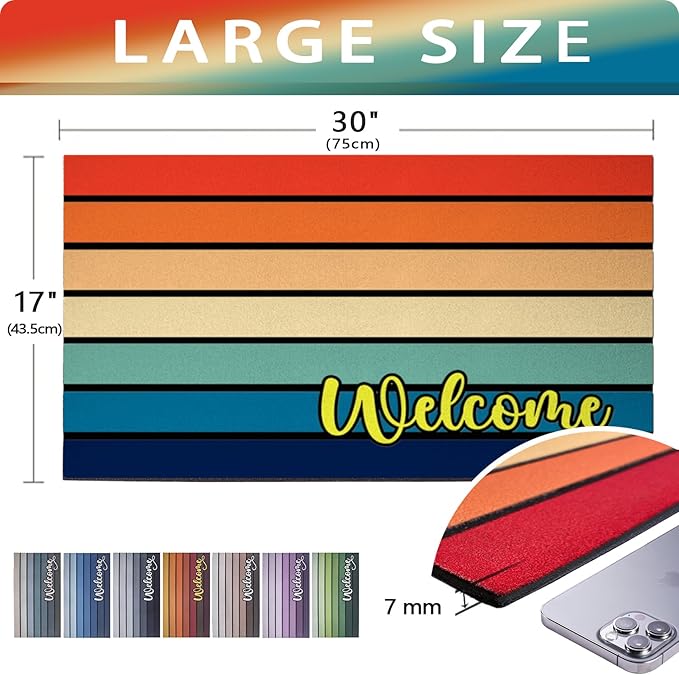 Bulijojo Rainbow Entrance Door Mat Large 17 x 30 Inch Entry Way Doormat Front Door Rug Outdoor Heavy Duty Welcome Mat, Non Slip Rubber Back Low Profile