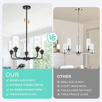 VINLUZ 5-Light Oil-Rubbed Chandelier with Clear Glass Shades, E26 Base Modern Pendant Light Fixture, Adjustable Swivel Heads Ceiling Lighting, Farmhouse Chandelier for Dining Room Kitchen Hallway