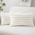MIULEE Faux Fur Lumbar Christmas Decorative Throw Pillow Covers 12x20 Inch Set of 2, Modern Spring Home Decor Soft Plush Couch Pillows Cozy Fluffy Cushion Covers for Sofa Bed White