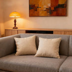 Throw Couch Pillow with Insert 18x18 Inches Set of 2 Square, Cute Modern Home Fall Decor for Living Room Sofa Bed Cushion Accent Case, Anthropologie Style Home Decor (Light Linen #P2-13)