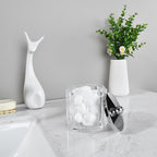 Home Glass Cotton Jar Holder with Lid, Elegant Bathroom Storage Canister for Qtips, Cotton Balls, Floss, Makeup Organizer, Vanity Bathroom Organization
