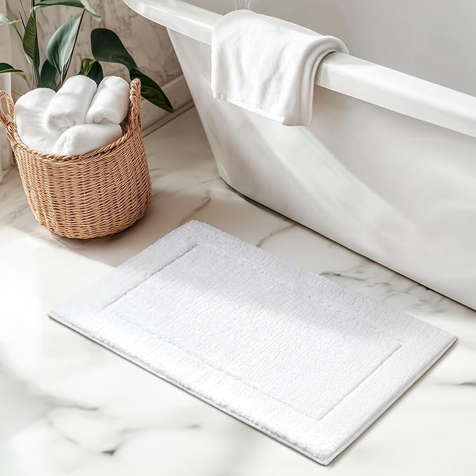 GRANNY SAYS Microfiber Bathroom Rugs Non Slip Washable, Water Absorbent Bathroom Mats for Tub, Soft Bath Mats for Bath Floor & Shower, 24" x 36", White Bath Rugs