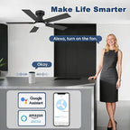 42" Smart Low Profile Ceiling Fan with Lights Remote,6 speed Quite DC Motor,WIFI Voice Control via Alexa App,Dimmable LED,Outdoor Indoor Flush Mount Fans for Small Bedroom Patio Porch,Black&Walnut