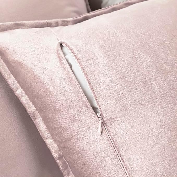 VAKADO Throw Pillow Covers 16x16 Set of 2 Pink Velvet Decor Decorative Couch Cushion Euro Pillowcases with Fringe Home Bed Decoration for Sofa Bedroom Office