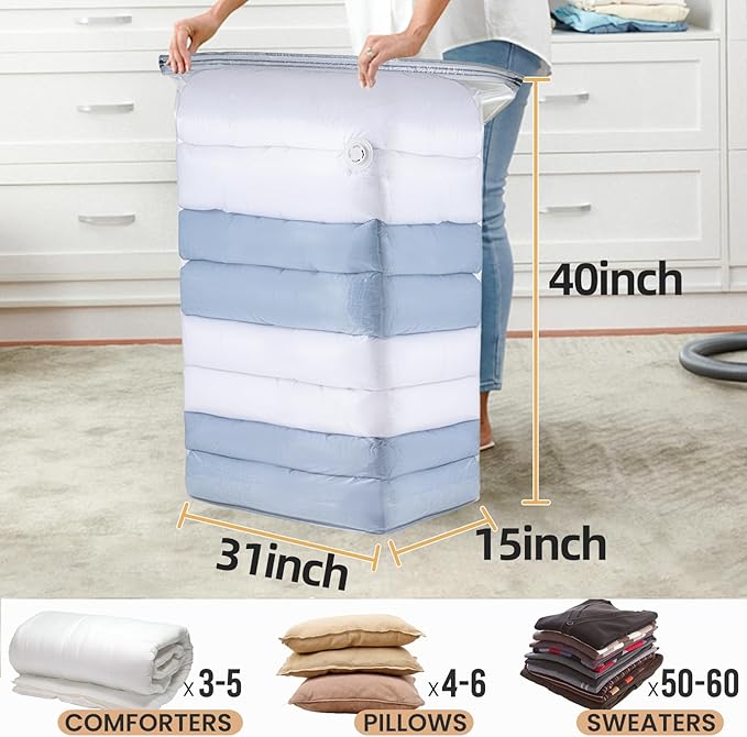 TAILI 8 Pack Vacuum Storage Bags, Jumbo Cube (31x40x15 Inch), Extra Large Vacuum Seal Bags for Comforters, Blankets, Bedding, Clothes, Closet Organization Space Saving, Clear
