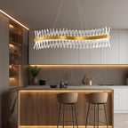 Modern Crystal Chandeliers, L47" Large Chandeliers for Dining Room Over Table, S-shape Luxurious Gold Rectangular Dining Room Chandelier Linear Kitchen Island Lighting, Dimmable Ceiling Light Fixture