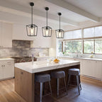 3 Pack Black Pendant Lights 1-Light Farmhouse Pendant Lights Kitchen Island Lantern Iron Cage Hanging Light Fixtures with Clear Glass Shade for Entryway, Hallway, Foyer, Porch, Dining Room