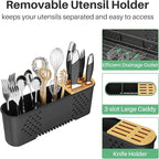 Large Dish Drying Rack - Expandable (19.3" to 29.4") Dish Rack for Kitchen Counter, Stainless Steel Dish Drainer with Utensil Holder, Pan Holder & Pot Lid Holder, Black