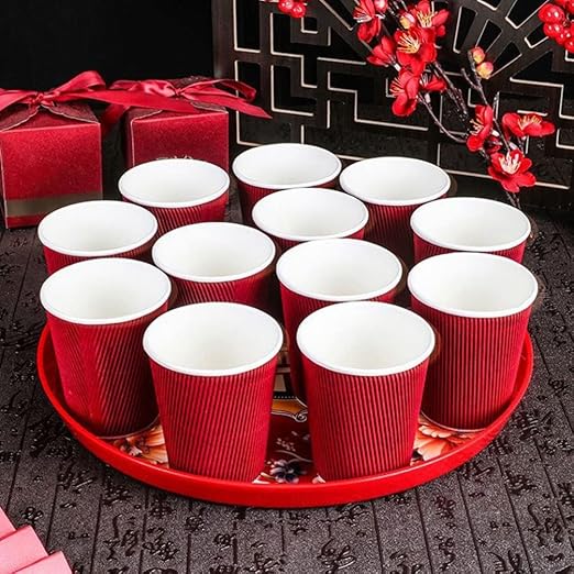 Cabilock Serving Platter Chinese Food Tray Red Wedding Serving Tray Fruit Plate Fruit Snack Storage Holder for Home Kitchen and Wedding Snack Round 13X2. 9inch Chinese Candy Boxes