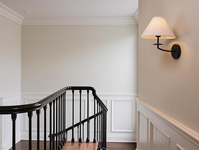 PERMO Vintage Antique Wall Sconce Black Linen Sconce wiht 11" Tapered Shade Hardwired Sconces Indoor Wall Lights for Living Room Bathroom Bedroom Hallway Entertry